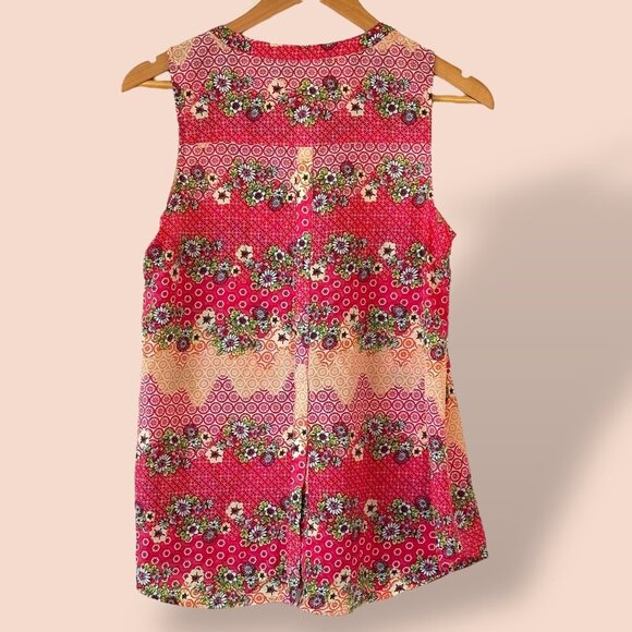 Daniel Rainn Woman’s Tank Top Blouse Pink Pintuck Front Floral Boho Size Small - Picture 2 of 10